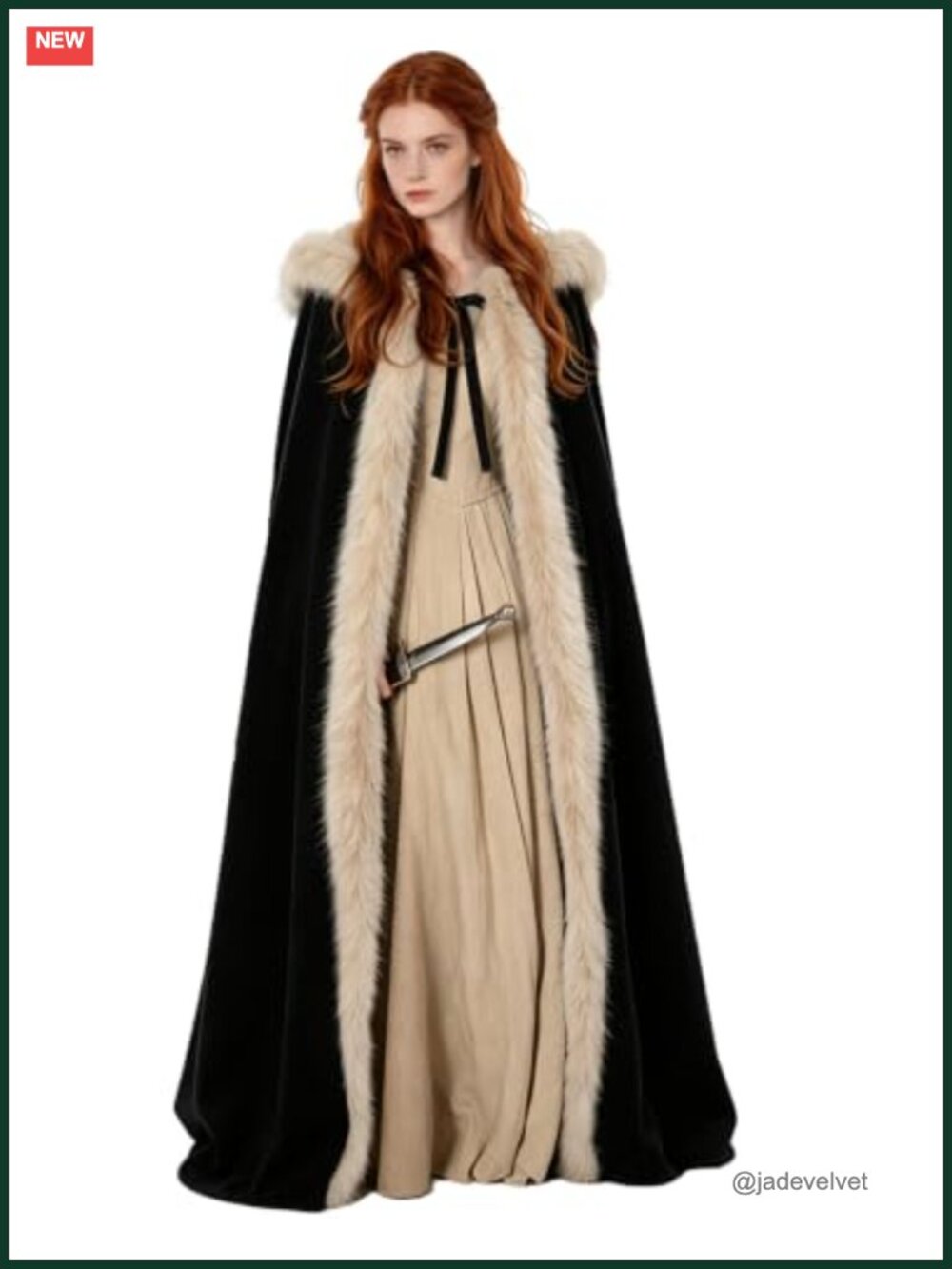 Viking Fur Hooded Cloak Velvet Cape Medieval Renaissance LARP Costume